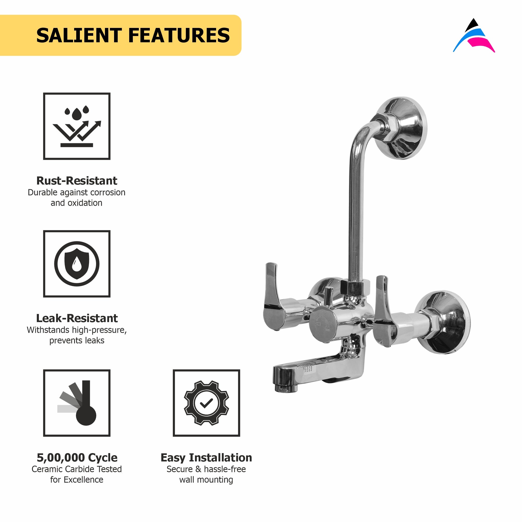 Asiatique Wall Mixer With ‘L’ Bend (PH-017L), Phoenix Series Premium Faucets & Mixers