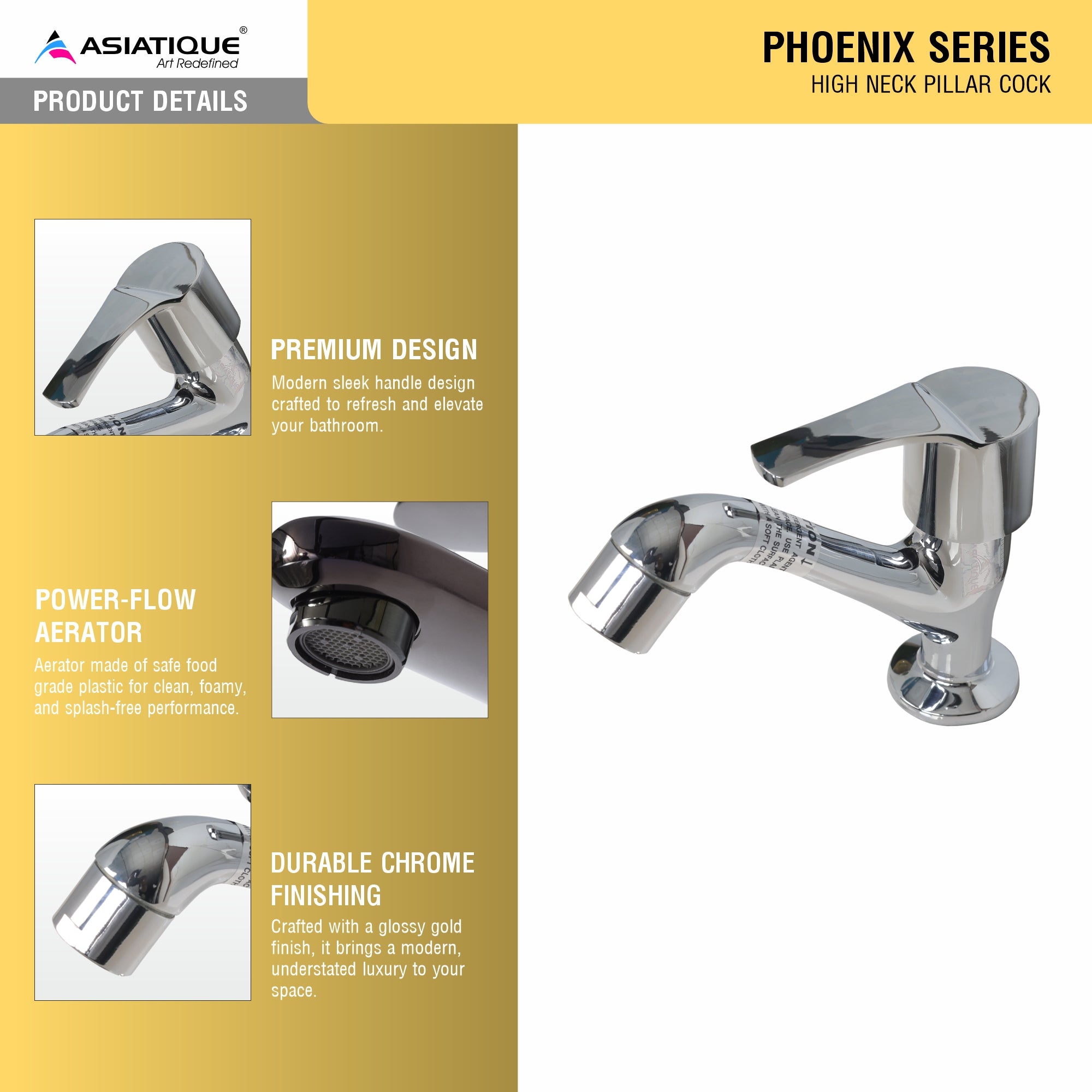Asiatique High Neck Pillar  Cock (PH-029), Phoenix Series Premium Faucets & Mixers
