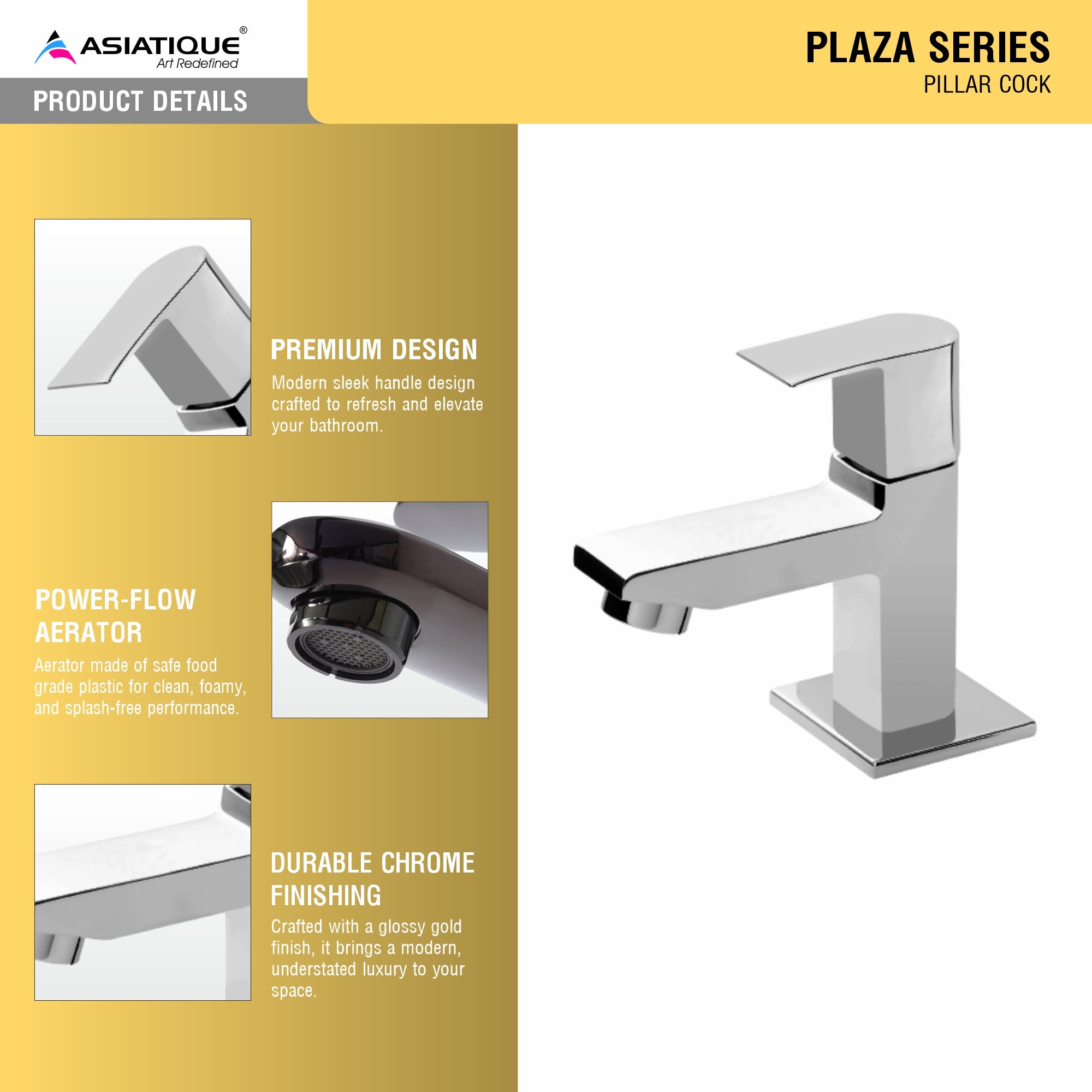 Asiatique Pillar Cock (PL-000), Plaza Series Bathroom Faucets & Mixers | Premium Brass Tap Collection