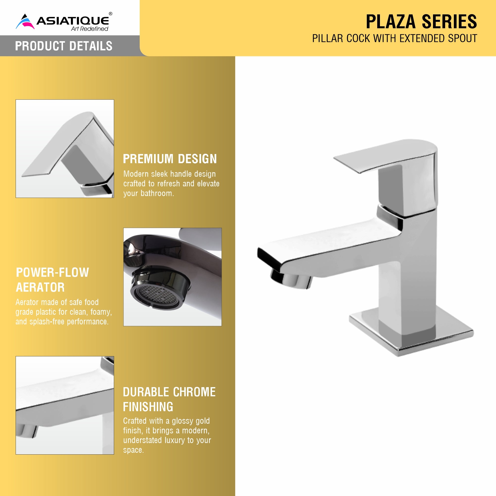 Asiatique Pillar Cock With Spout (PL-000A), Plaza Series Bathroom Faucets & Mixers | Premium Brass Tap Collection