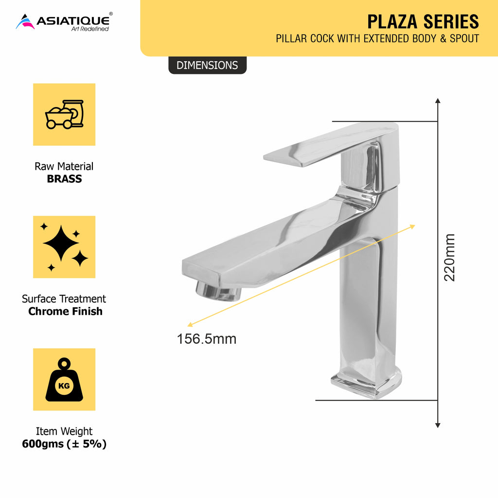 Asiatique Pillar Cock With Extended Body & Spout (PL-000AA), Plaza Series Bathroom Faucets & Mixers | Premium Brass Tap Collection