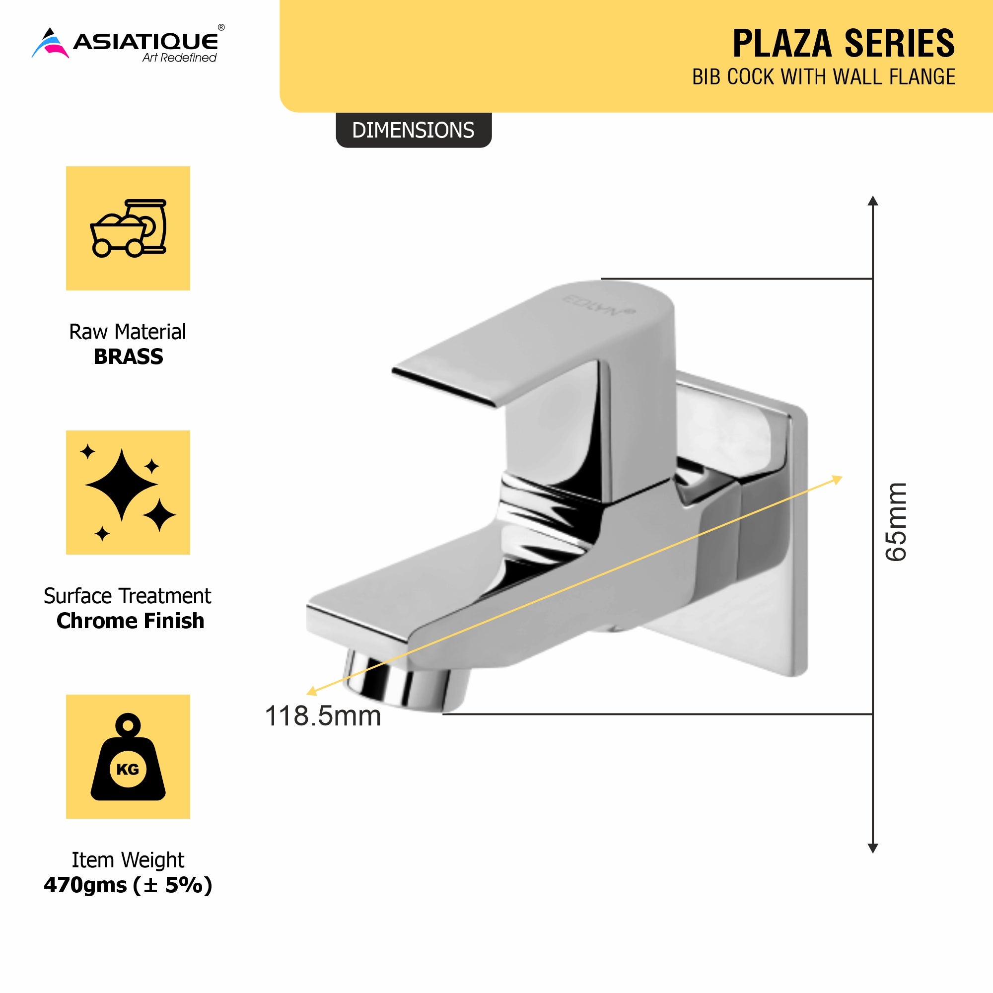 Asiatique Bib Cock With Wall Flange (PL-003), Plaza Series Bathroom Faucets & Mixers | Premium Brass Tap Collection