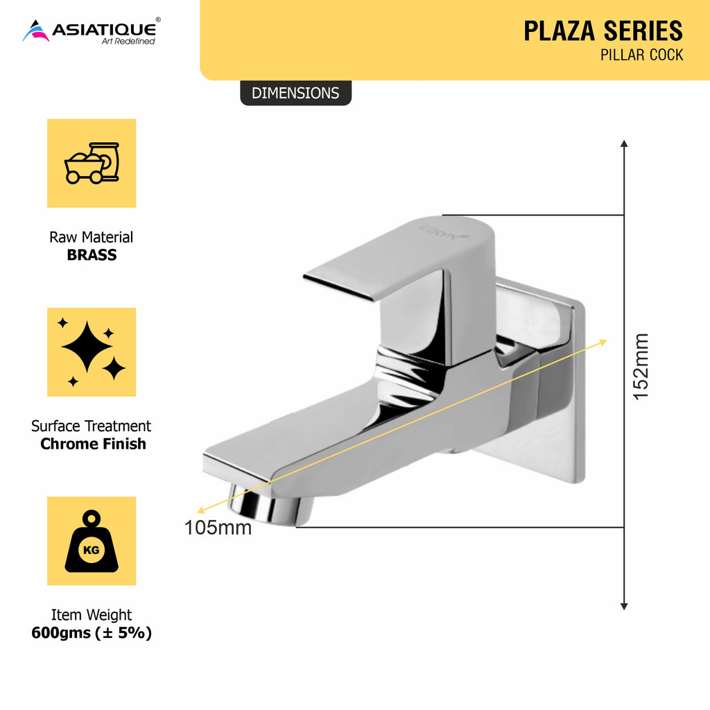 Asiatique Bib Cock Long Body With Wall Flange (PL-004), Plaza Series Bathroom Faucets & Mixers | Premium Brass Tap Collection