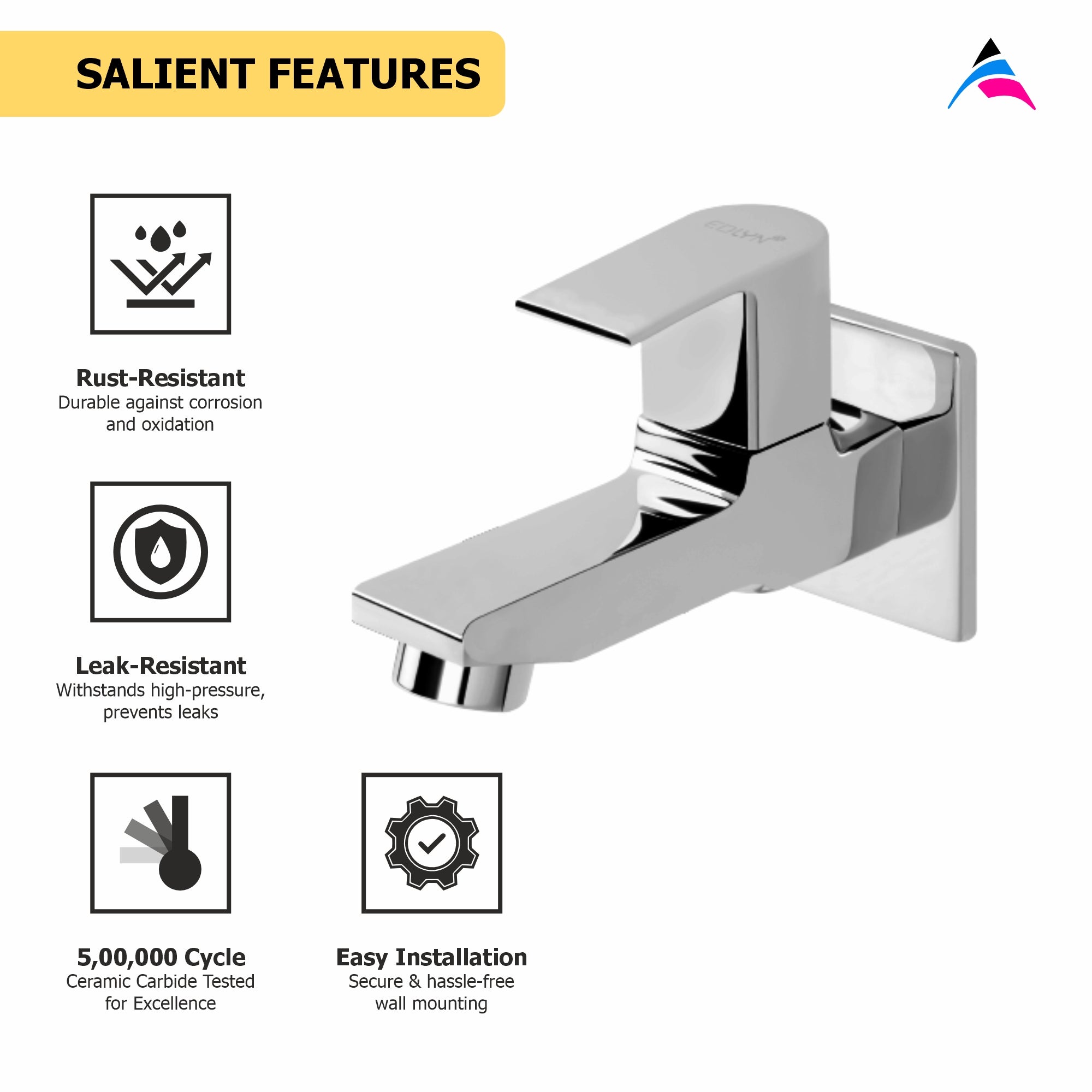 Asiatique Bib Cock Long Body With Wall Flange (PL-004), Plaza Series Bathroom Faucets & Mixers | Premium Brass Tap Collection