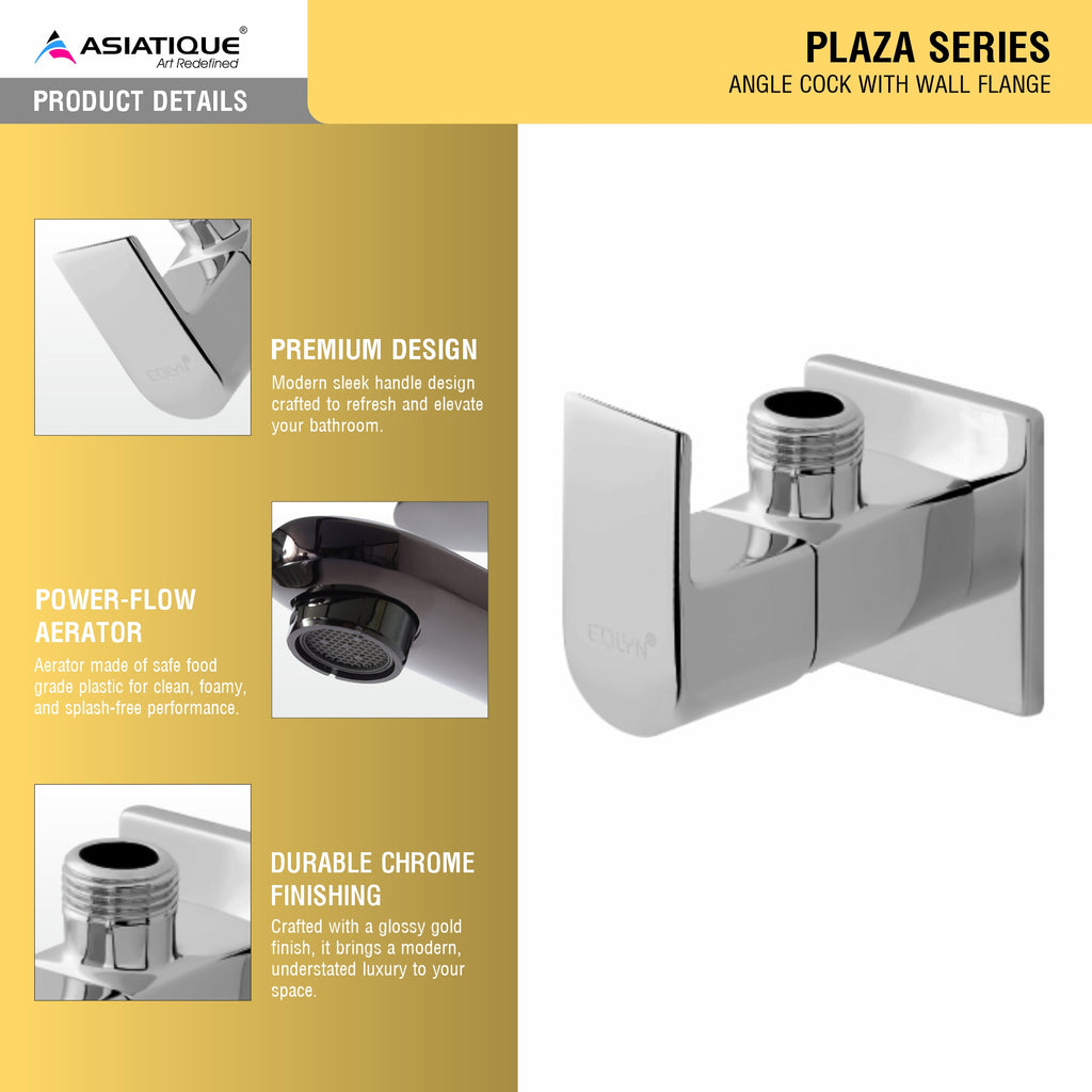 Asiatique Angle Cock With Wall Flange (PL-005), Plaza Series Bathroom Faucets & Mixers | Premium Brass Tap Collection