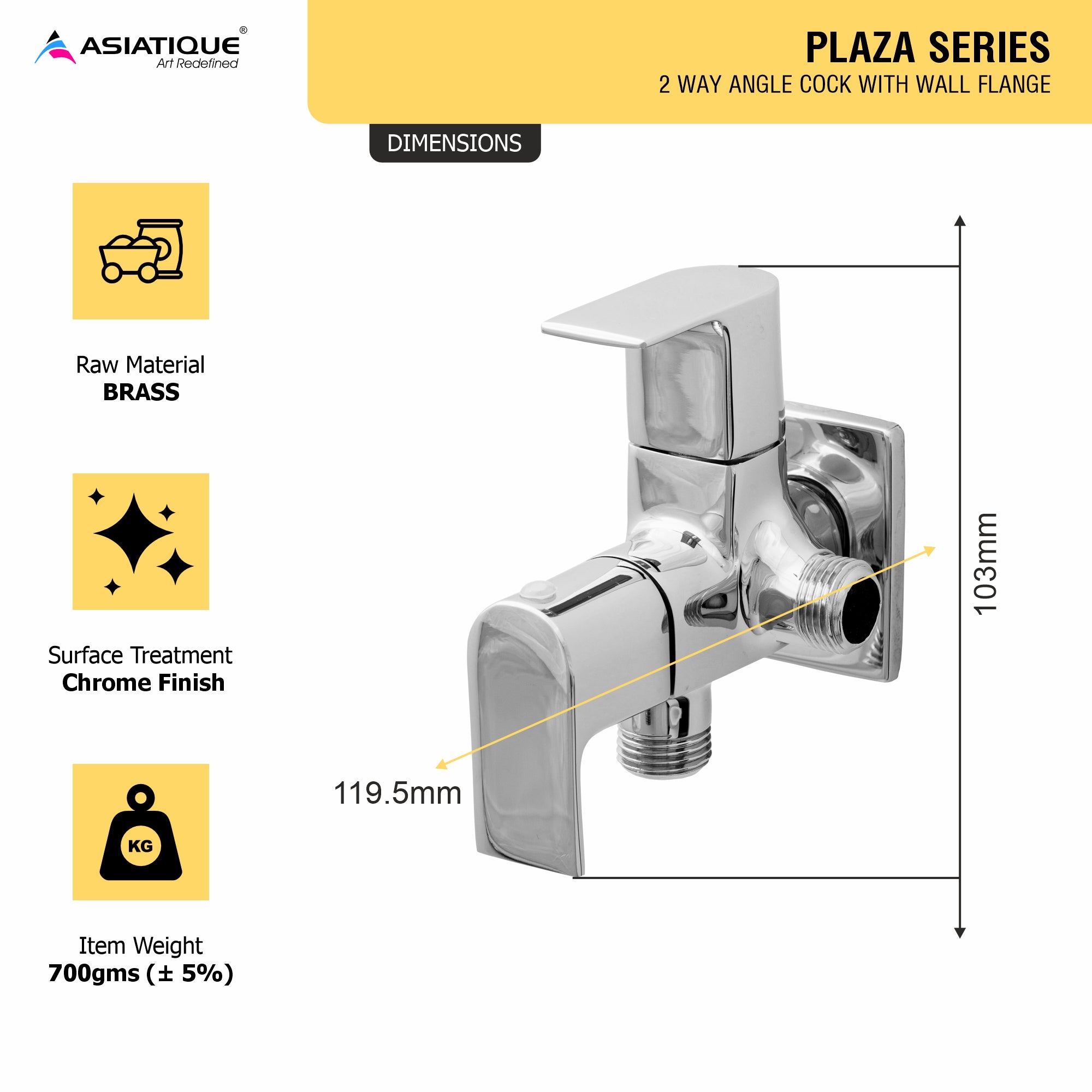Asiatique 2 Way Angle Cock With Wall Flange (PL-005TW), Plaza Series Bathroom Faucets & Mixers | Premium Brass Tap Collection