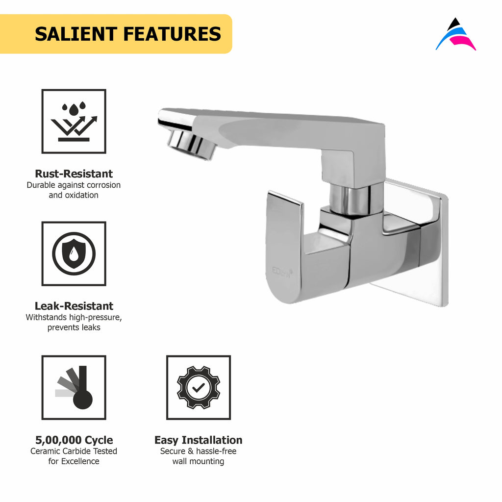 Asiatique Sink Cock With Swivel Casted Spout Wall Mounted Flange (PL-007), Plaza Series Bathroom Faucets & Mixers | Premium Brass Tap Collection