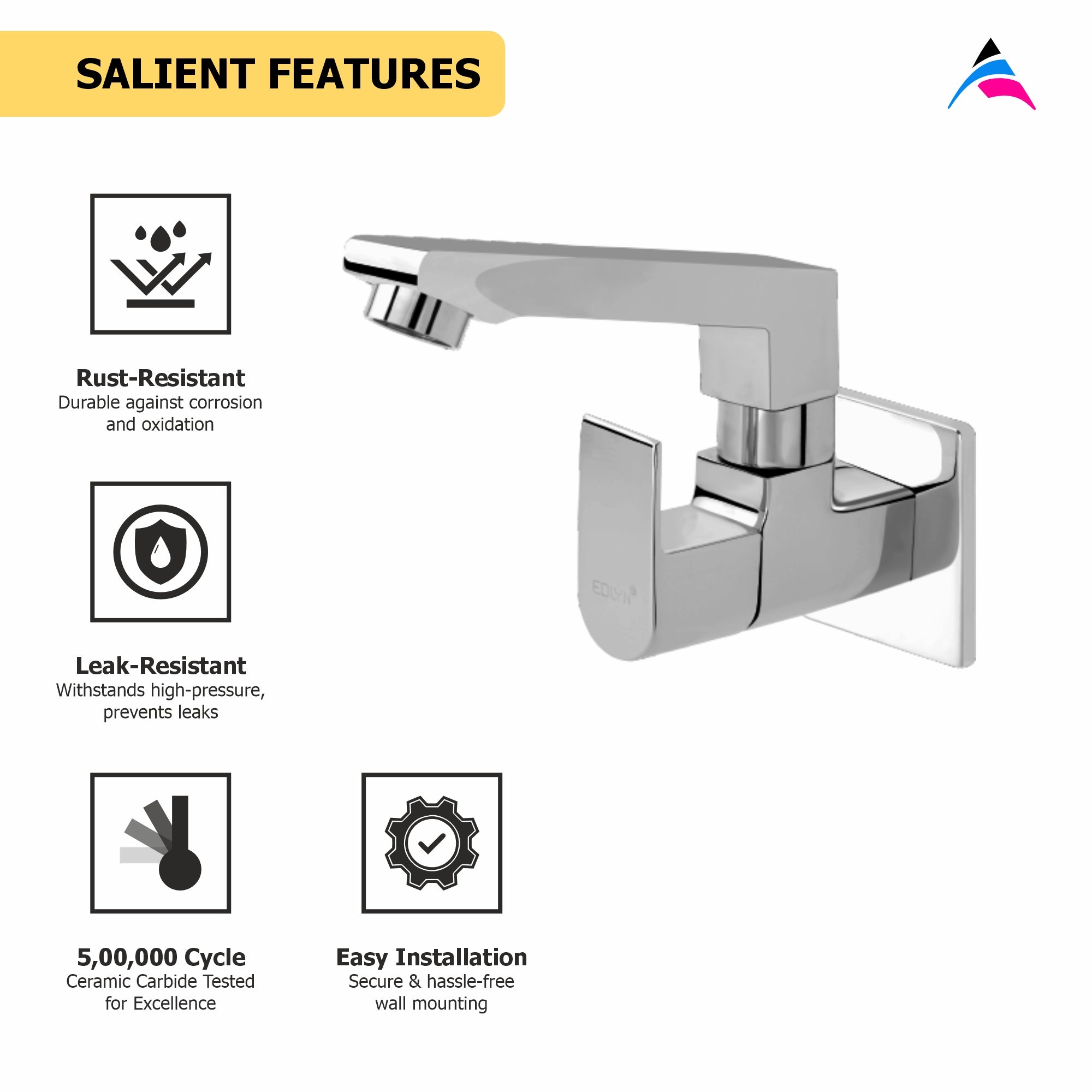 Asiatique Sink Cock With Swivel Casted Spout Wall Mounted Flange (PL-007), Plaza Series Bathroom Faucets & Mixers | Premium Brass Tap Collection