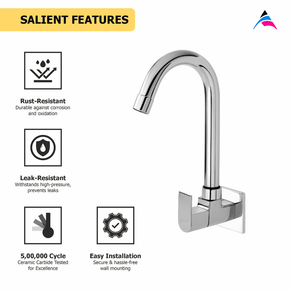 Asiatique Sink Cock With Swivel 'J' Spout Wall Mounted With Flange (PL-008), Plaza Series Bathroom Faucets & Mixers | Premium Brass Tap Collection