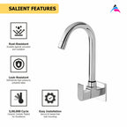 Asiatique Sink Cock With Swivel 'J' Spout Wall Mounted With Flange (PL-008), Plaza Series Bathroom Faucets & Mixers | Premium Brass Tap Collection