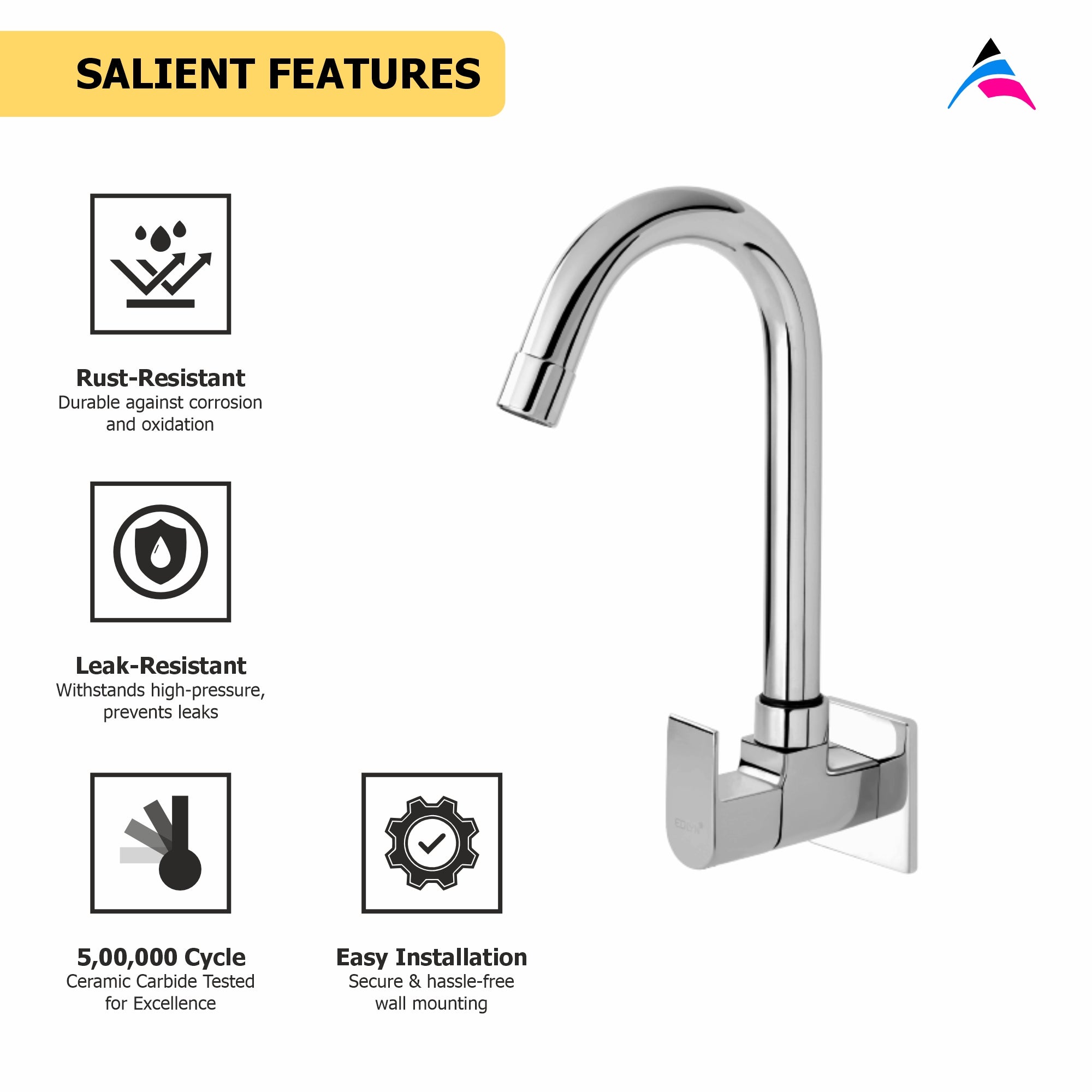 Asiatique Sink Cock With Swivel 'J' Spout Wall Mounted With Flange (PL-008), Plaza Series Bathroom Faucets & Mixers | Premium Brass Tap Collection