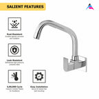 Asiatique Sink Cock With Extended Swivel Spout Wall Mounted With Flange (PL-008EX), Plaza Series Bathroom Faucets & Mixers | Premium Brass Tap Collection