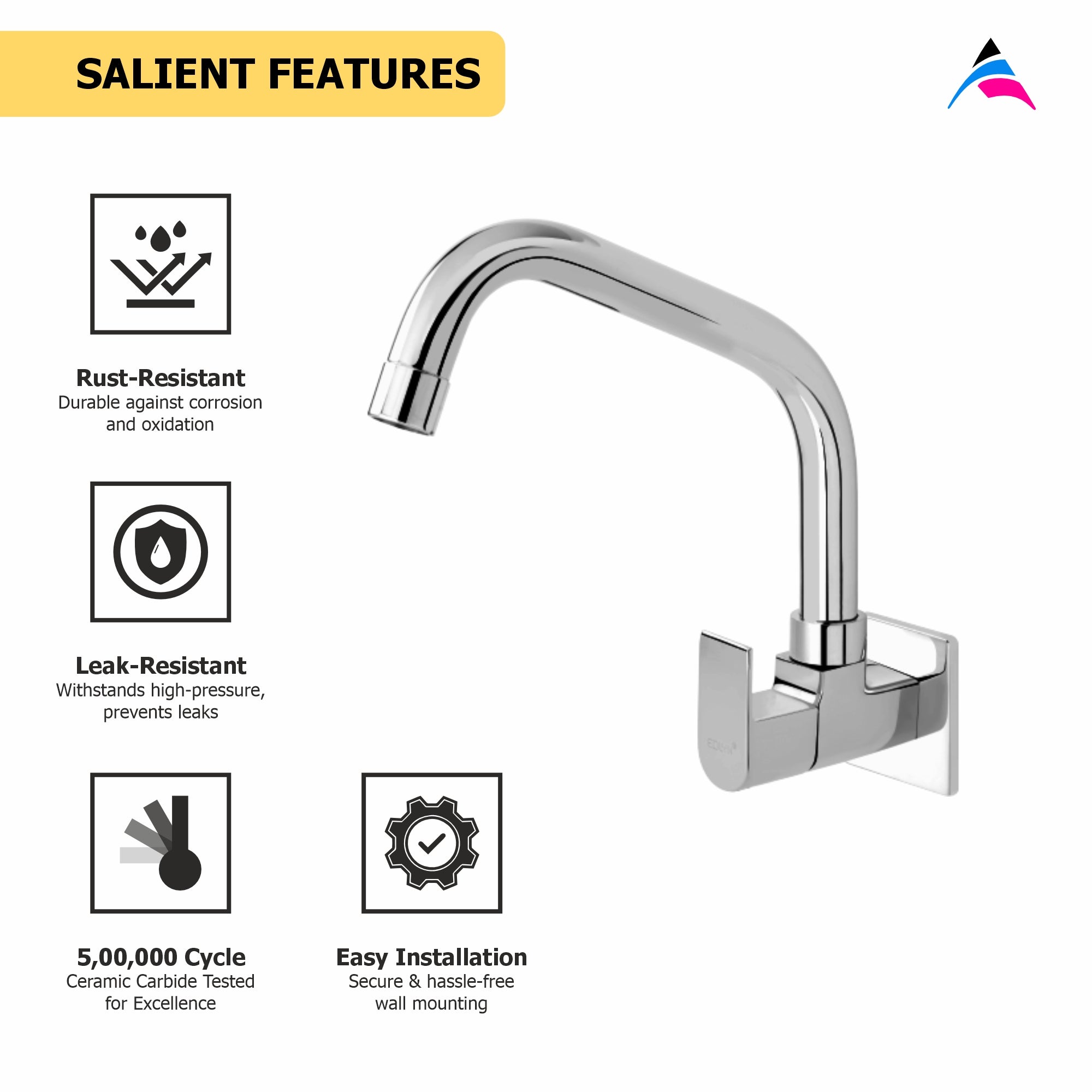 Asiatique Sink Cock With Extended Swivel Spout Wall Mounted With Flange (PL-008EX), Plaza Series Bathroom Faucets & Mixers | Premium Brass Tap Collection