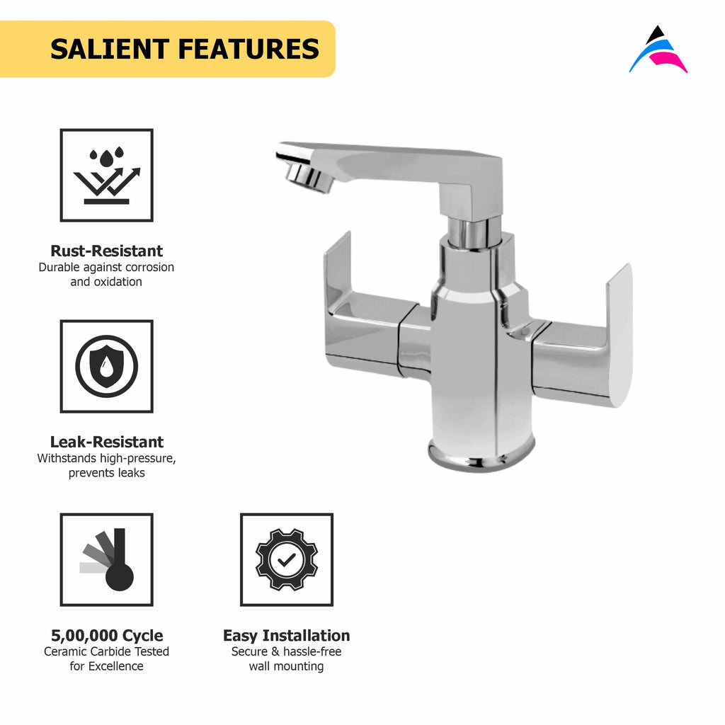 Asiatique C/H Basin Mixer With Swivel Casted Spout  (PL-010), Plaza Series Bathroom Faucets & Mixers | Premium Brass Tap Collection