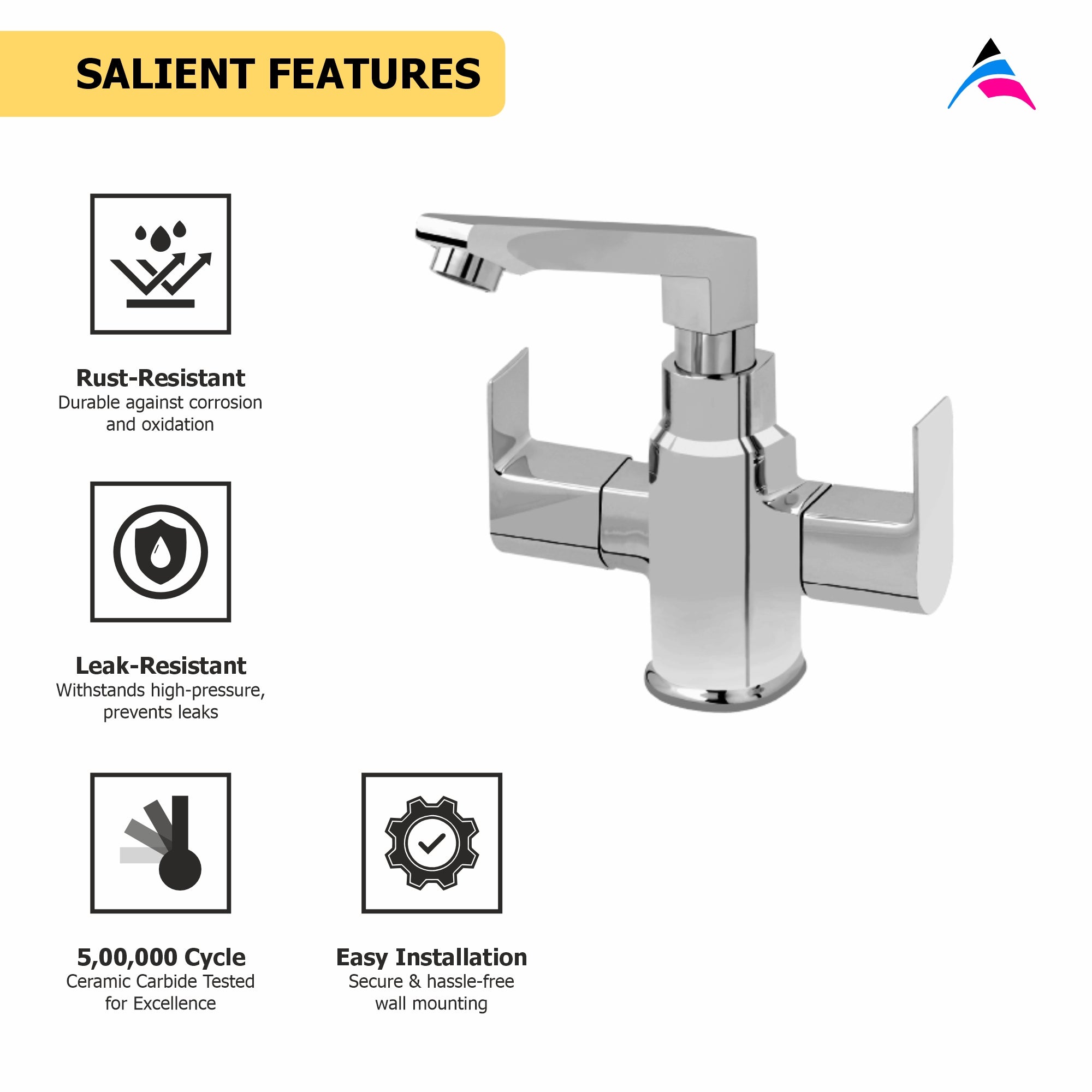 Asiatique C/H Basin Mixer With Swivel Casted Spout  (PL-010), Plaza Series Bathroom Faucets & Mixers | Premium Brass Tap Collection