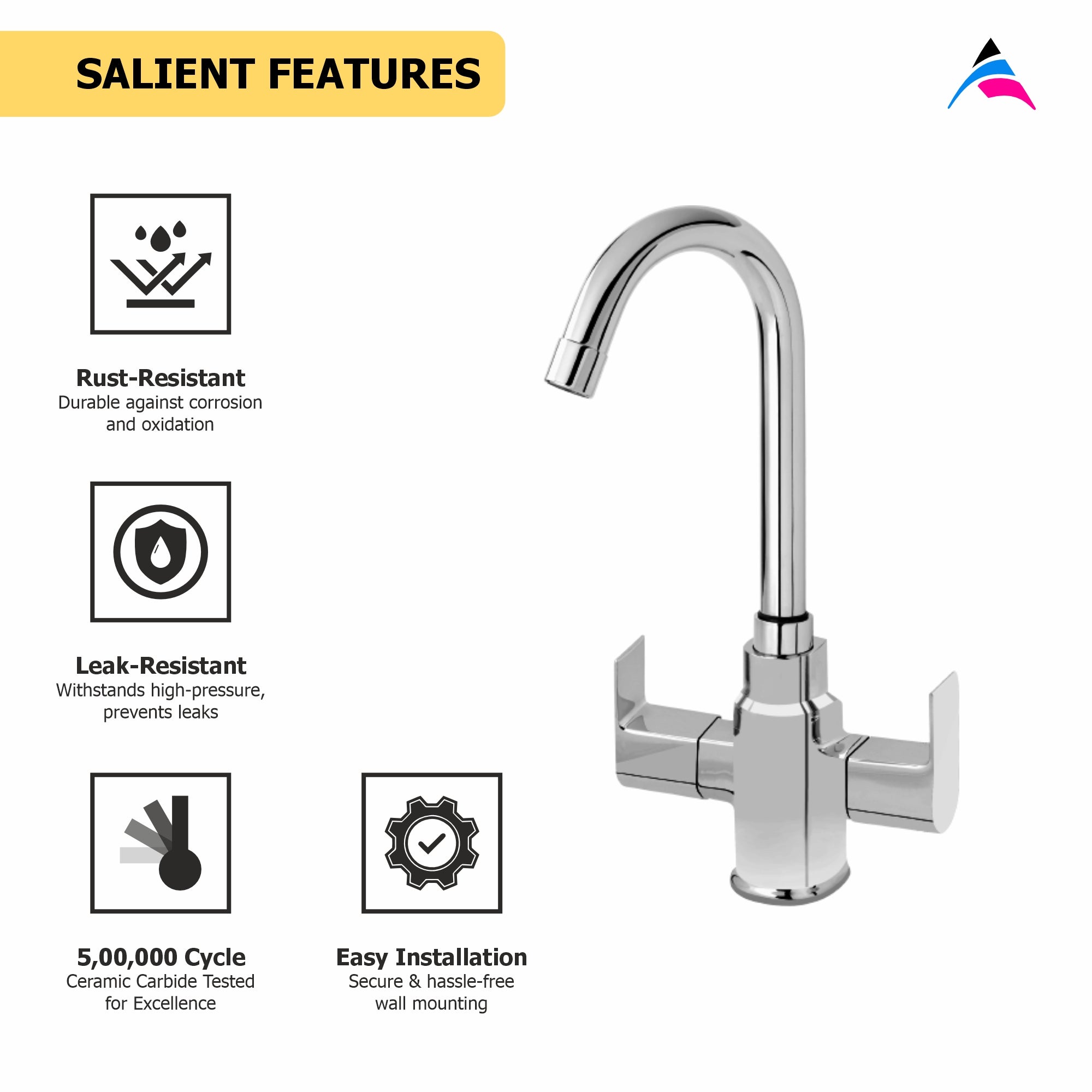 Asiatique C/H Basin Mixer With Swivel 'J' Spout (PL-0011), Plaza Series Bathroom Faucets & Mixers | Premium Brass Tap Collection