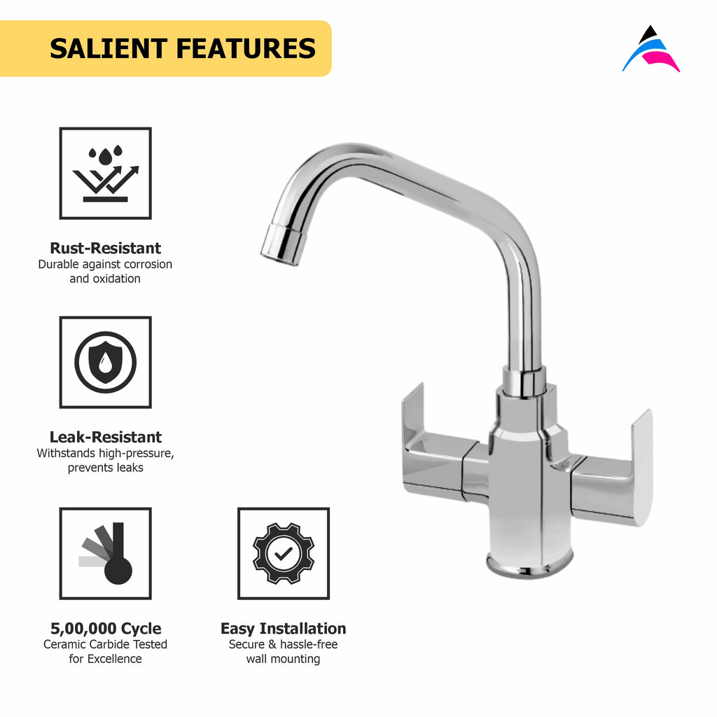 Asiatique C/H Basin Mixer With Extended Swivel Spout (PL-0011EX), Plaza Series Bathroom Faucets & Mixers | Premium Brass Tap Collection