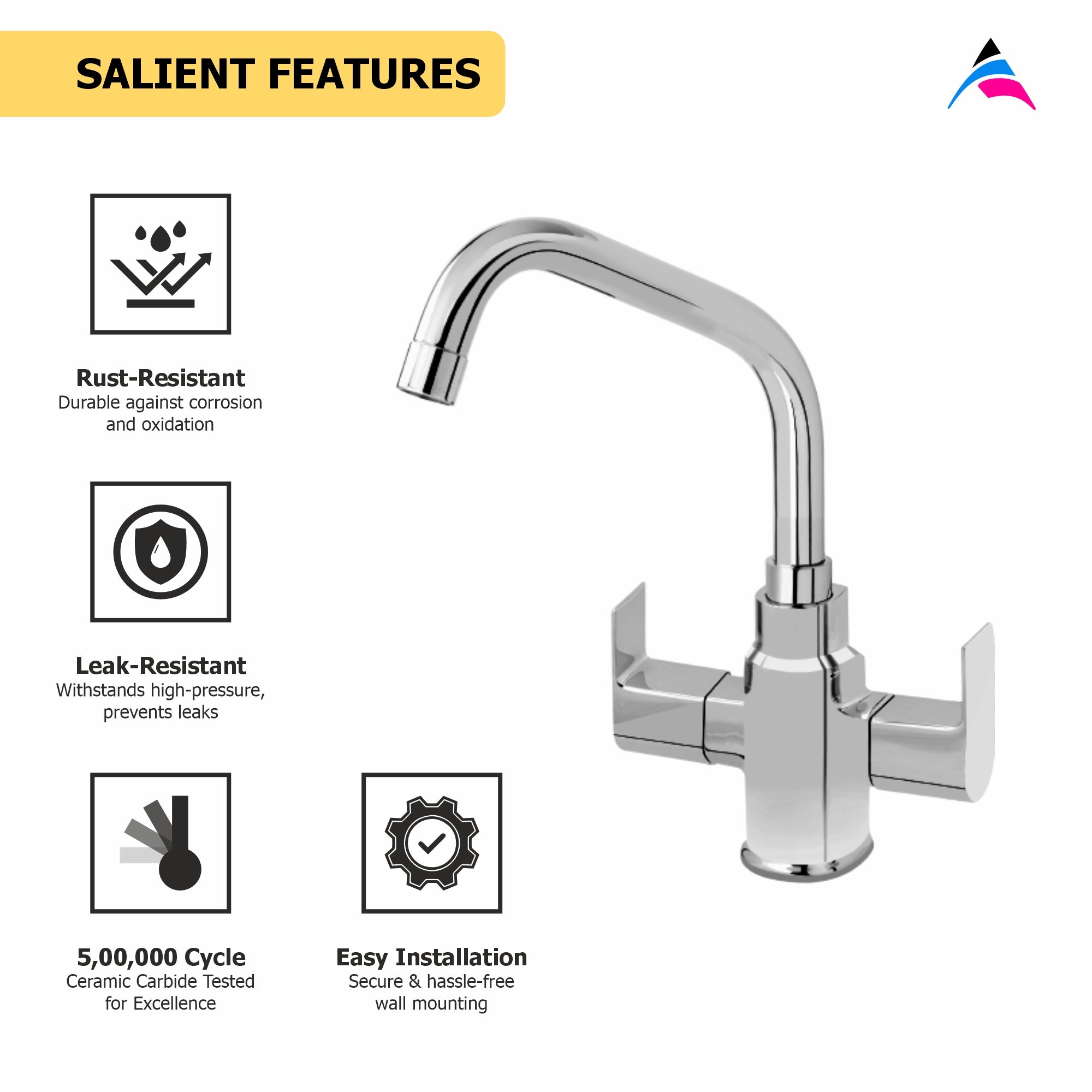 Asiatique C/H Basin Mixer With Extended Swivel Spout (PL-0011EX), Plaza Series Bathroom Faucets & Mixers | Premium Brass Tap Collection