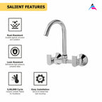 Asiatique Sink Mixer With Swivel 'J' Spout Wall Mounted (PL-013), Plaza Series Bathroom Faucets & Mixers | Premium Brass Tap Collection