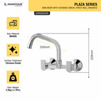 Asiatique Sink Mixer With Extended Swivel Spout Wall Mounted (PL-013EX), Plaza Series Bathroom Faucets & Mixers | Premium Brass Tap Collection