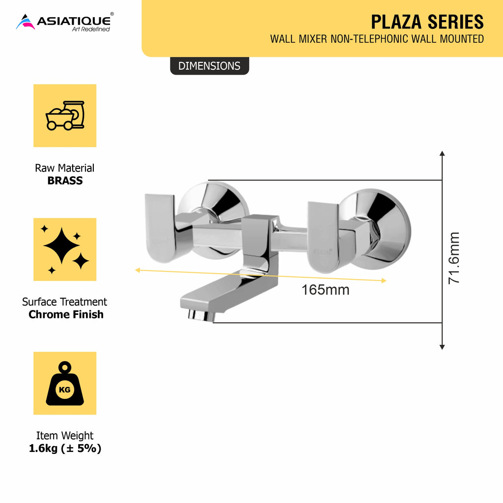 Asiatique Wall Mixer Non-Telephonic Wall Mounted (PL-014), Plaza Series Bathroom Faucets & Mixers | Premium Brass Tap Collection