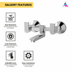Asiatique Wall Mixer Non-Telephonic Wall Mounted (PL-014), Plaza Series Bathroom Faucets & Mixers | Premium Brass Tap Collection