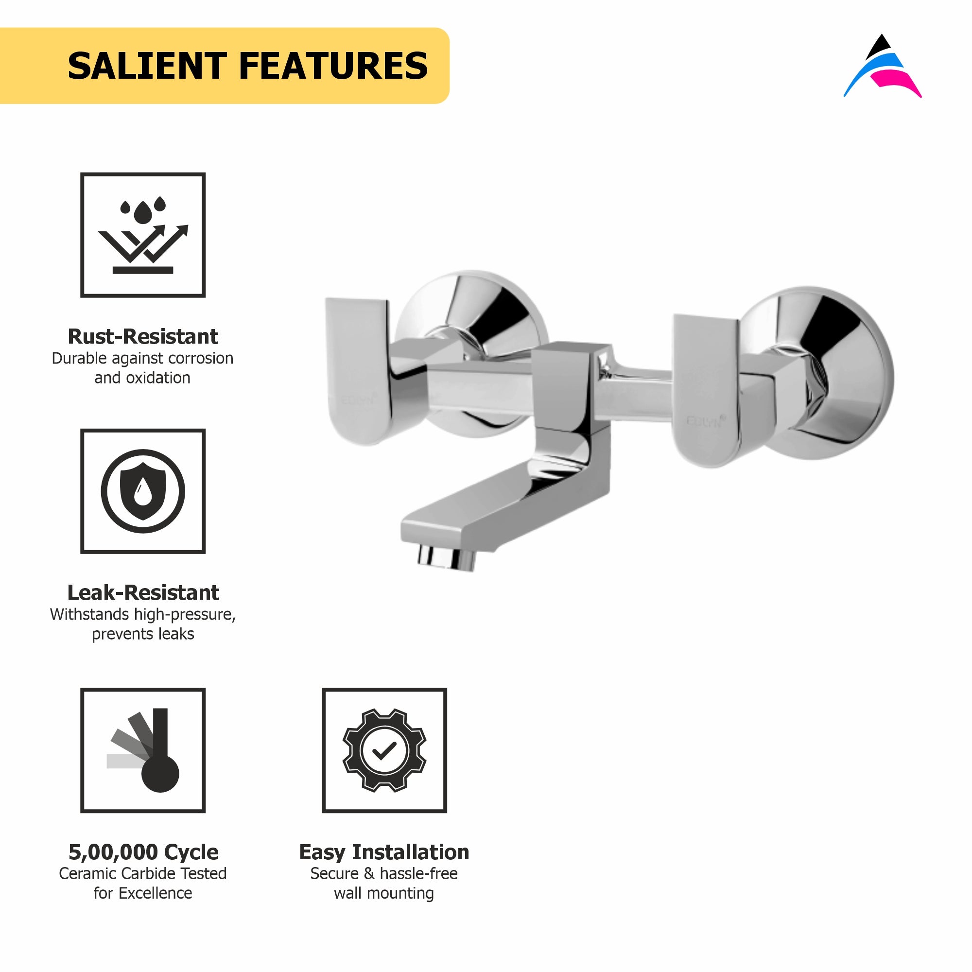 Asiatique Wall Mixer Non-Telephonic Wall Mounted (PL-014), Plaza Series Bathroom Faucets & Mixers | Premium Brass Tap Collection