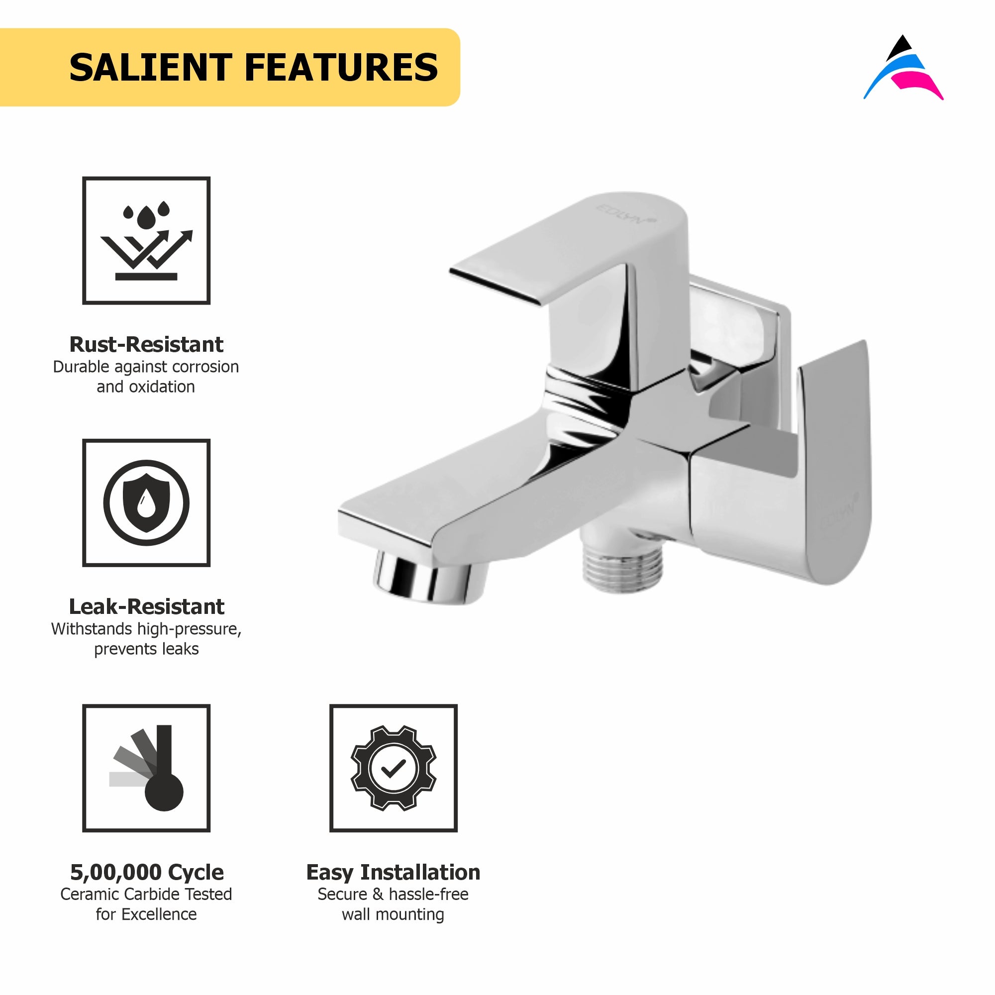 Asiatique 2 in 1 Bib Cock With Wall Flange (PL-015), Plaza Series Bathroom Faucets & Mixers | Premium Brass Tap Collection