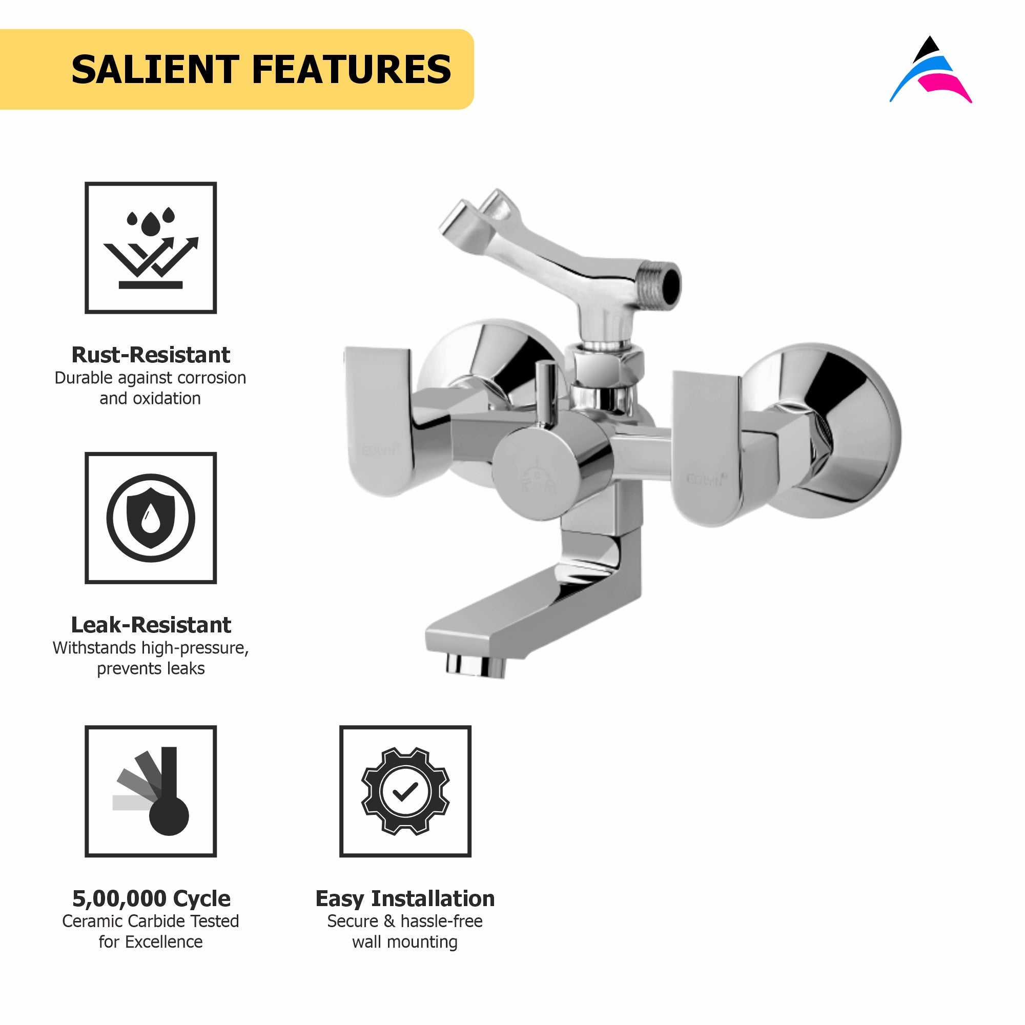 Asiatique Wall Mixer Telephonic With Crutch Arr. of Tele. Shower (PL-016), Plaza Series Bathroom Faucets & Mixers | Premium Brass Tap Collection