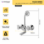Asiatique Wall Mixer Telephonic With 'L' Bend For ARR. of O/H Shower (PL-017), Plaza Series Bathroom Faucets & Mixers | Premium Brass Tap Collection