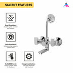 Asiatique Wall Mixer Telephonic With 'L' Bend For ARR. of O/H Shower (PL-017), Plaza Series Bathroom Faucets & Mixers | Premium Brass Tap Collection