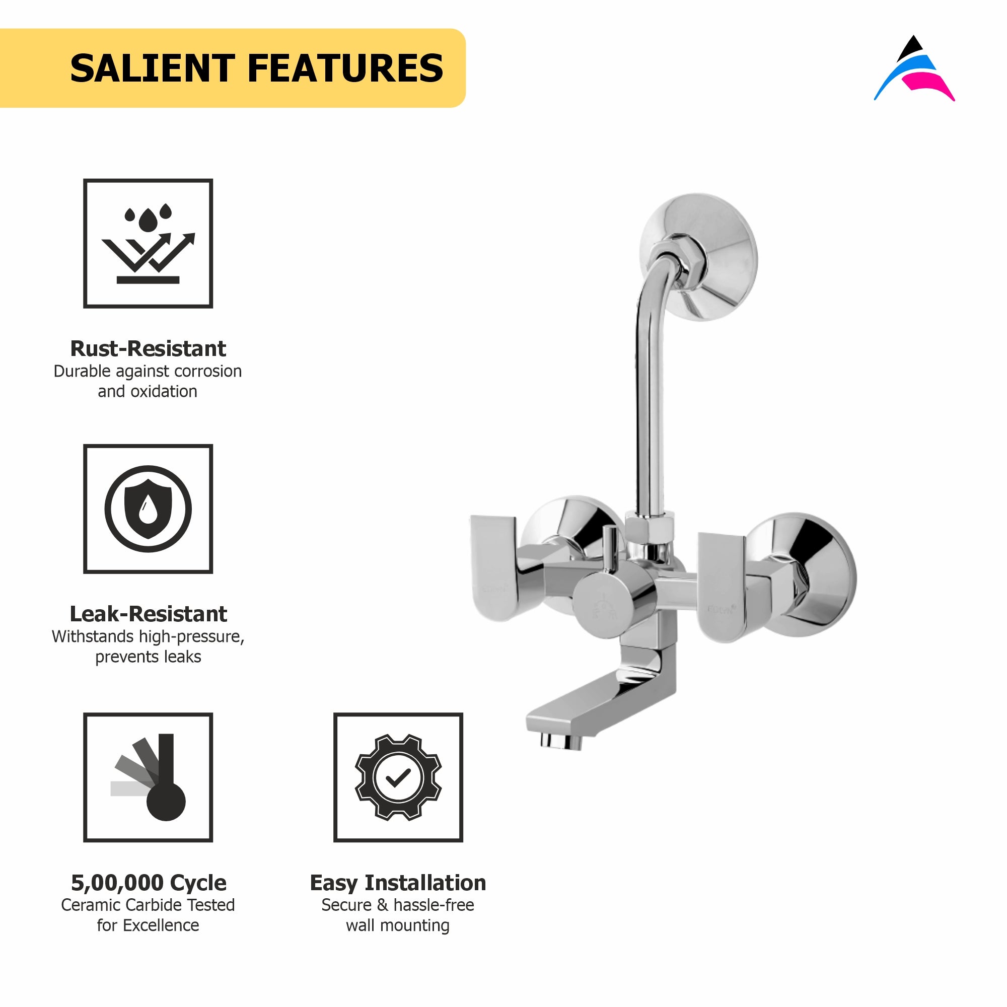 Asiatique Wall Mixer Telephonic With 'L' Bend For ARR. of O/H Shower (PL-017), Plaza Series Bathroom Faucets & Mixers | Premium Brass Tap Collection