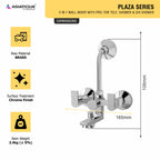 Asiatique 3 in 1 Wall Mixer With Pro. For Tele. Shower & O/H Shower (PL-018), Plaza Series Bathroom Faucets & Mixers | Premium Brass Tap Collection