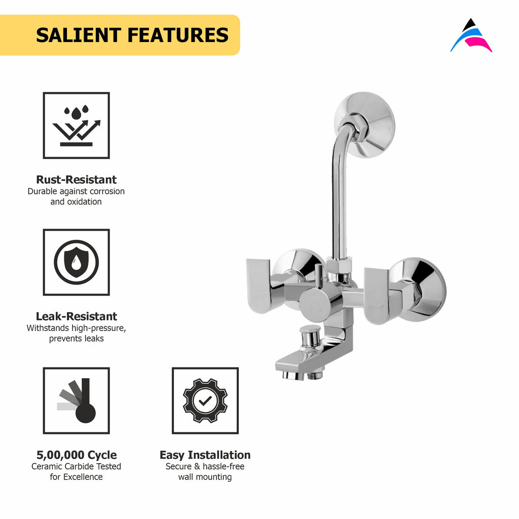 Asiatique 3 in 1 Wall Mixer With Pro. For Tele. Shower & O/H Shower (PL-018), Plaza Series Bathroom Faucets & Mixers | Premium Brass Tap Collection