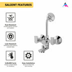 Asiatique 3 in 1 Wall Mixer With Pro. For Tele. Shower & O/H Shower (PL-018), Plaza Series Bathroom Faucets & Mixers | Premium Brass Tap Collection