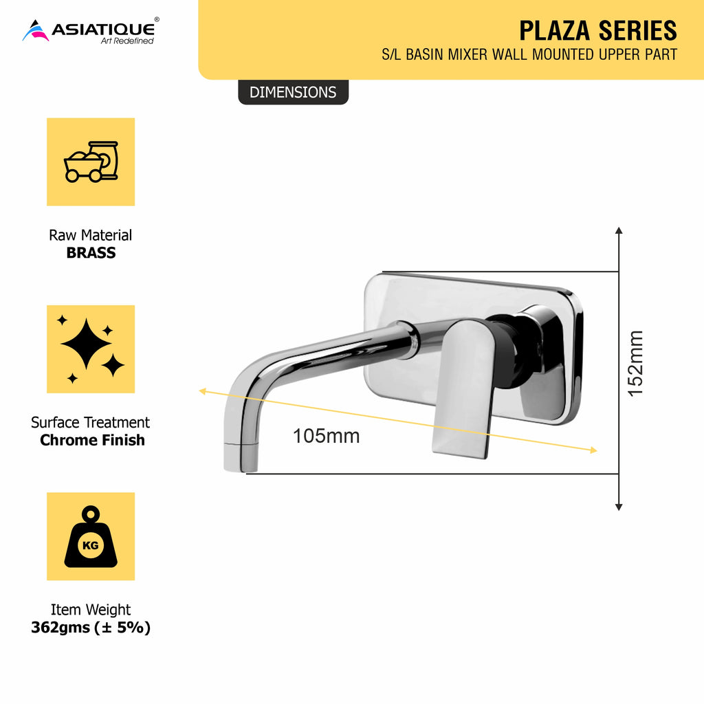 Asiatique S/L Basin Mixer Wall Mounted Upper Part (PL-019U), Plaza Series Bathroom Faucets & Mixers | Premium Brass Tap Collection