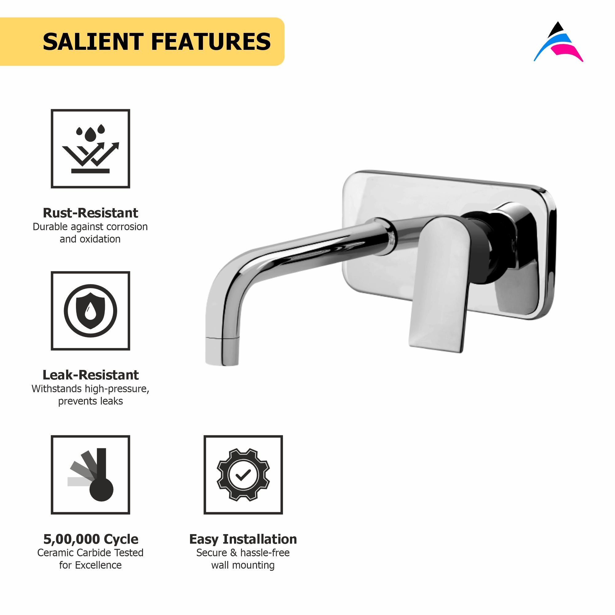 Asiatique S/L Basin Mixer Wall Mounted Upper Part (PL-019U), Plaza Series Bathroom Faucets & Mixers | Premium Brass Tap Collection