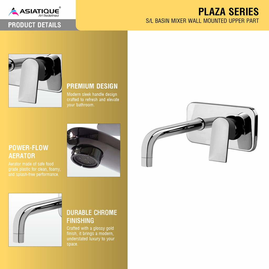 Asiatique S/L Basin Mixer Wall Mounted Upper Part (PL-019U), Plaza Series Bathroom Faucets & Mixers | Premium Brass Tap Collection