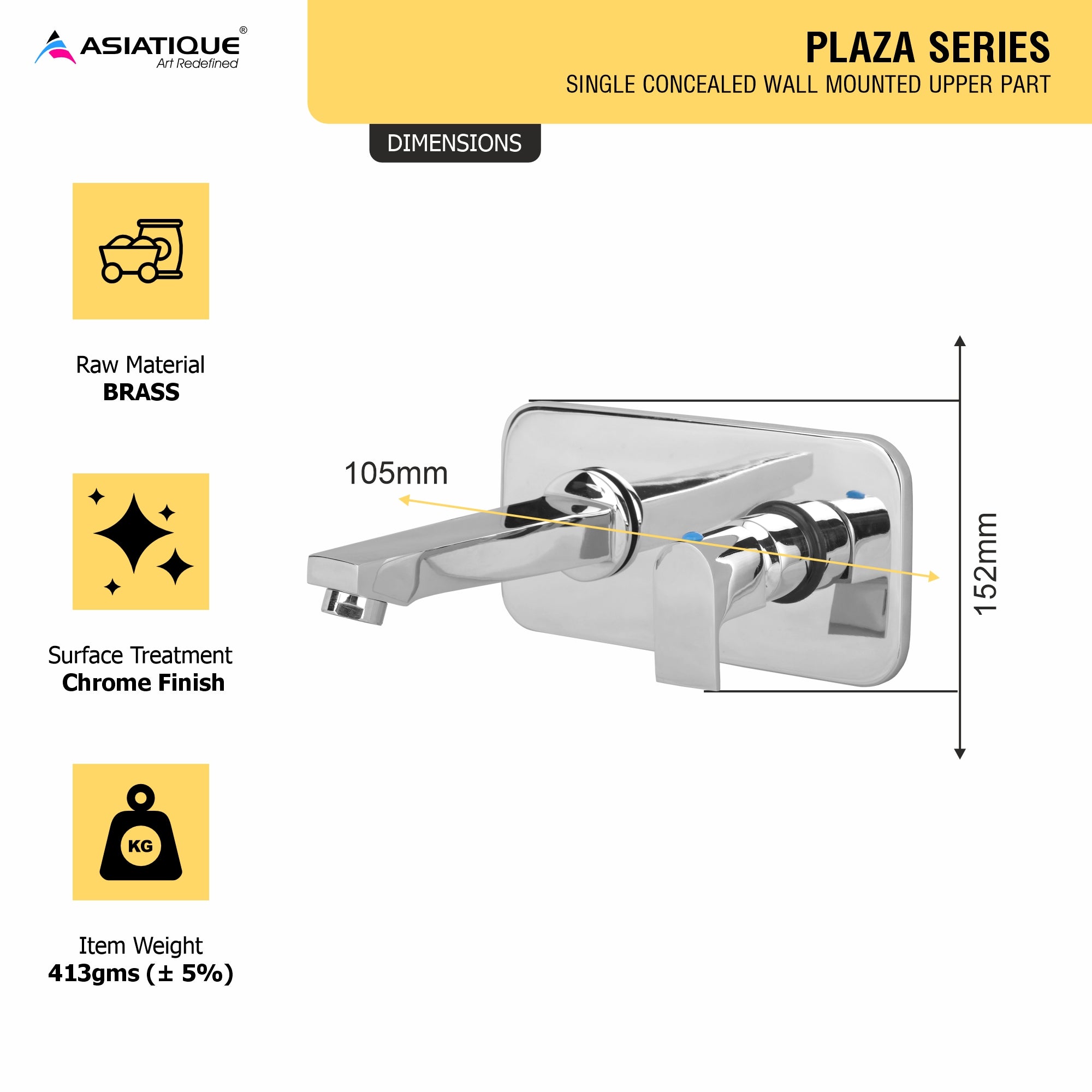 Asiatique Single Concealed Wall Mounted Upper Part (PL-028U), Plaza Series Bathroom Faucets & Mixers | Premium Brass Tap Collection