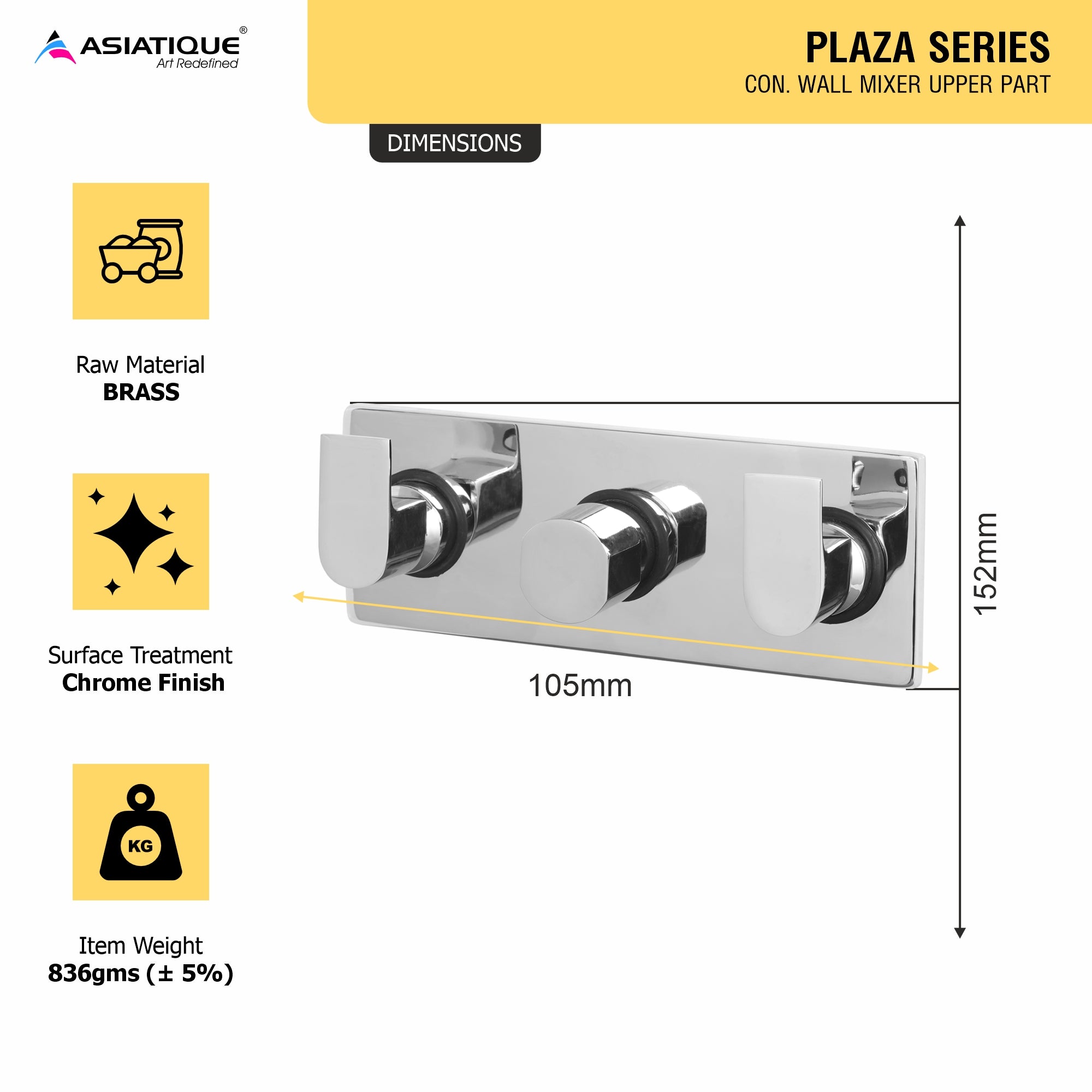 Asiatique Con. Wall Mixer Upper Part (PL-029U), Plaza Series Bathroom Faucets & Mixers | Premium Brass Tap Collection