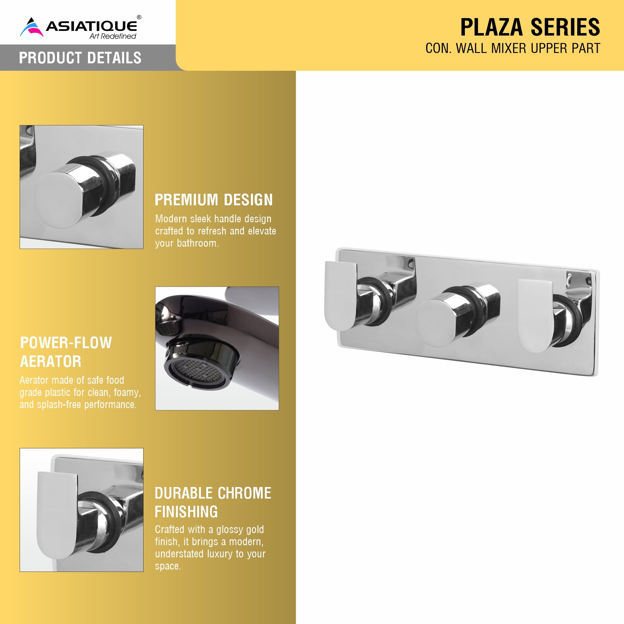 Asiatique Con. Wall Mixer Upper Part (PL-029U), Plaza Series Bathroom Faucets & Mixers | Premium Brass Tap Collection