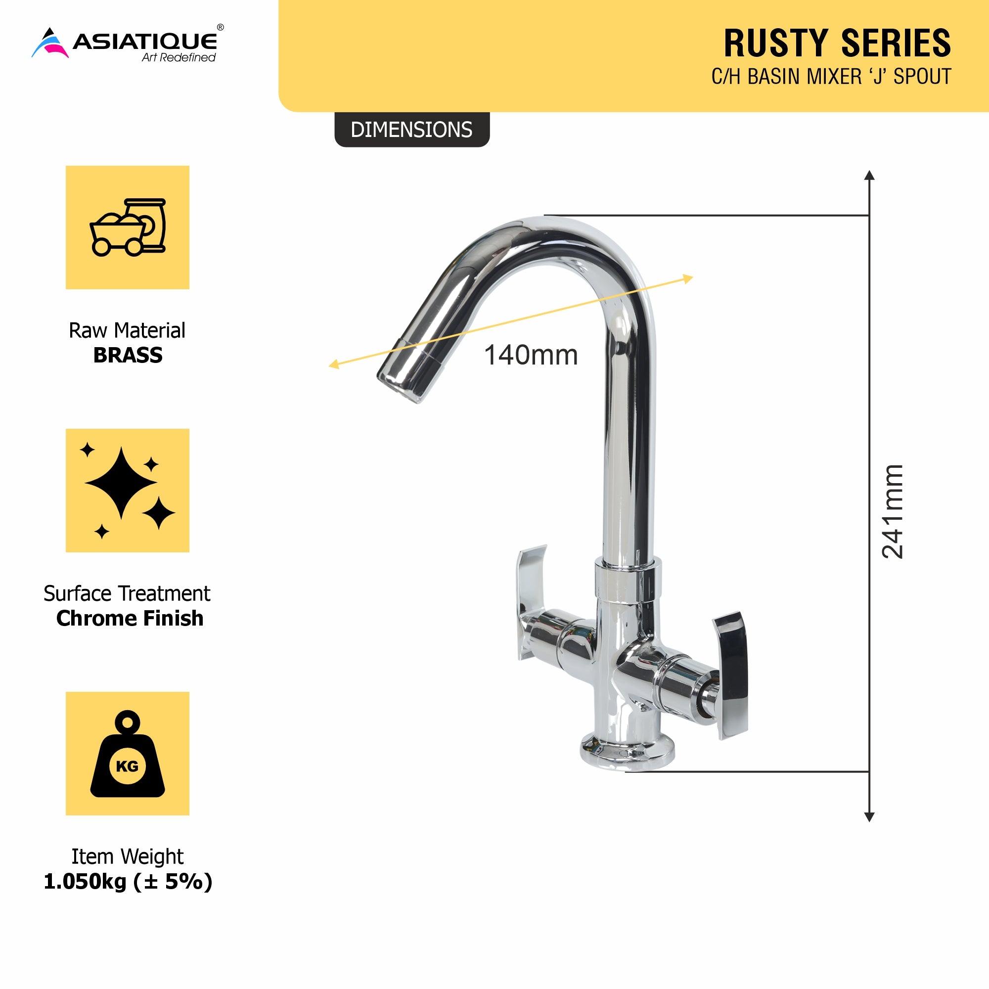 AsiatiqueSink C/H Basin Mixer 'J' Spout  (R-011), Rusty Series Premium Faucets & Mixers
