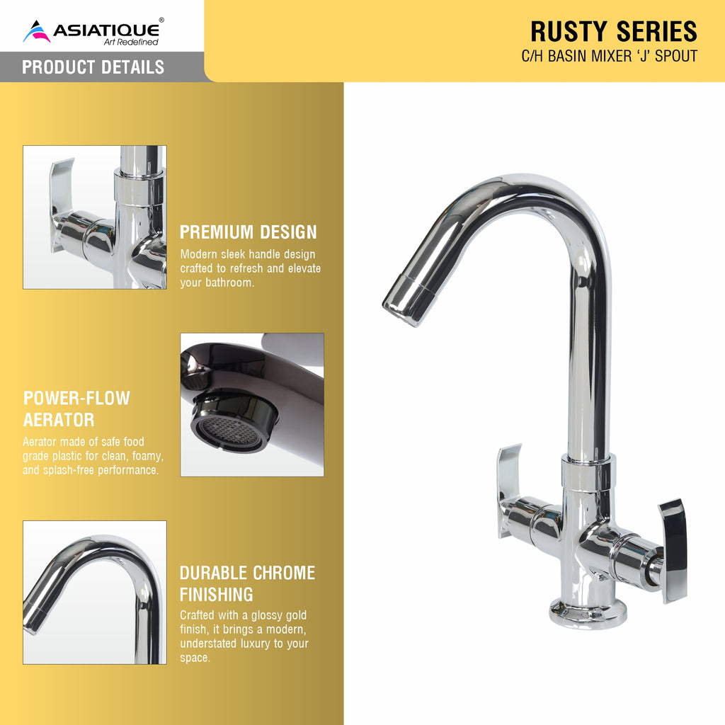 AsiatiqueSink C/H Basin Mixer 'J' Spout  (R-011), Rusty Series Premium Faucets & Mixers