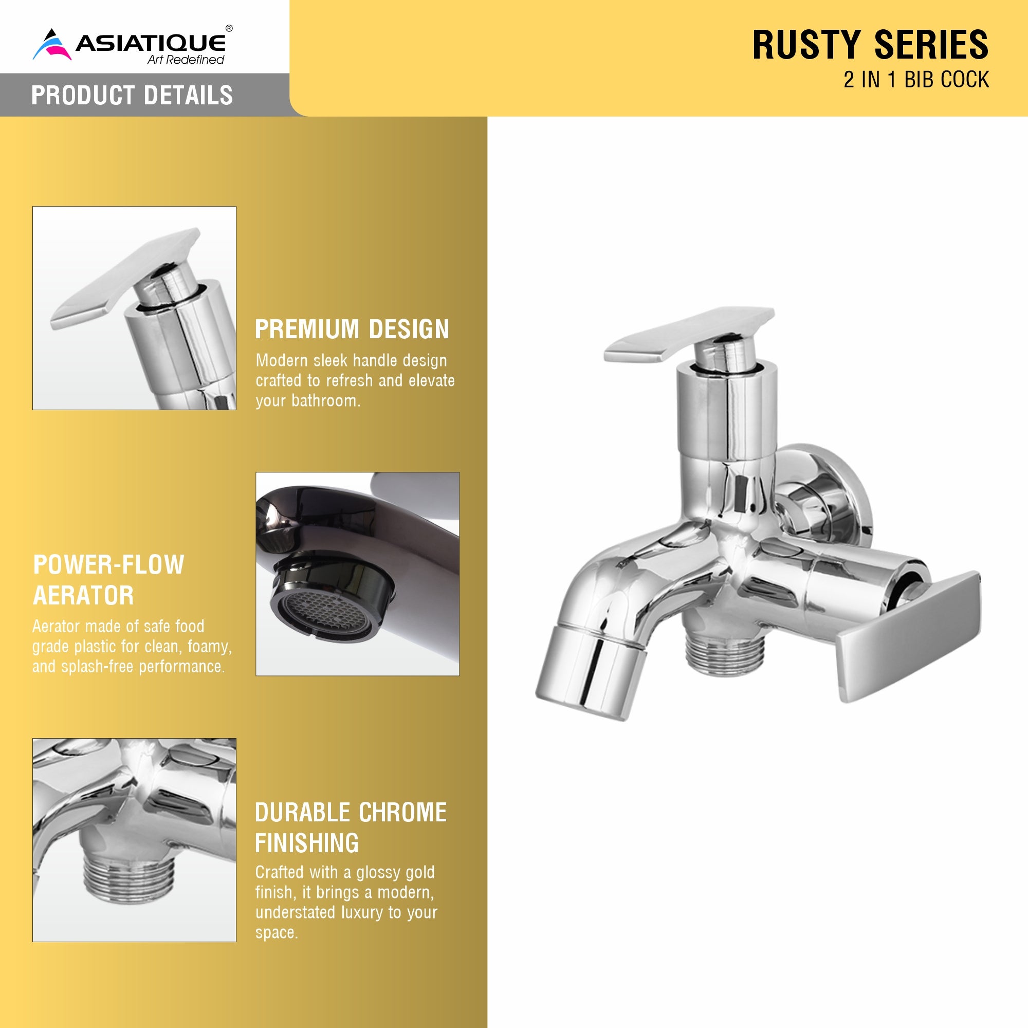 AsiatiqueSink 2 in 1 Bib Cock  (R-015), Rusty Series Premium Faucets & Mixers