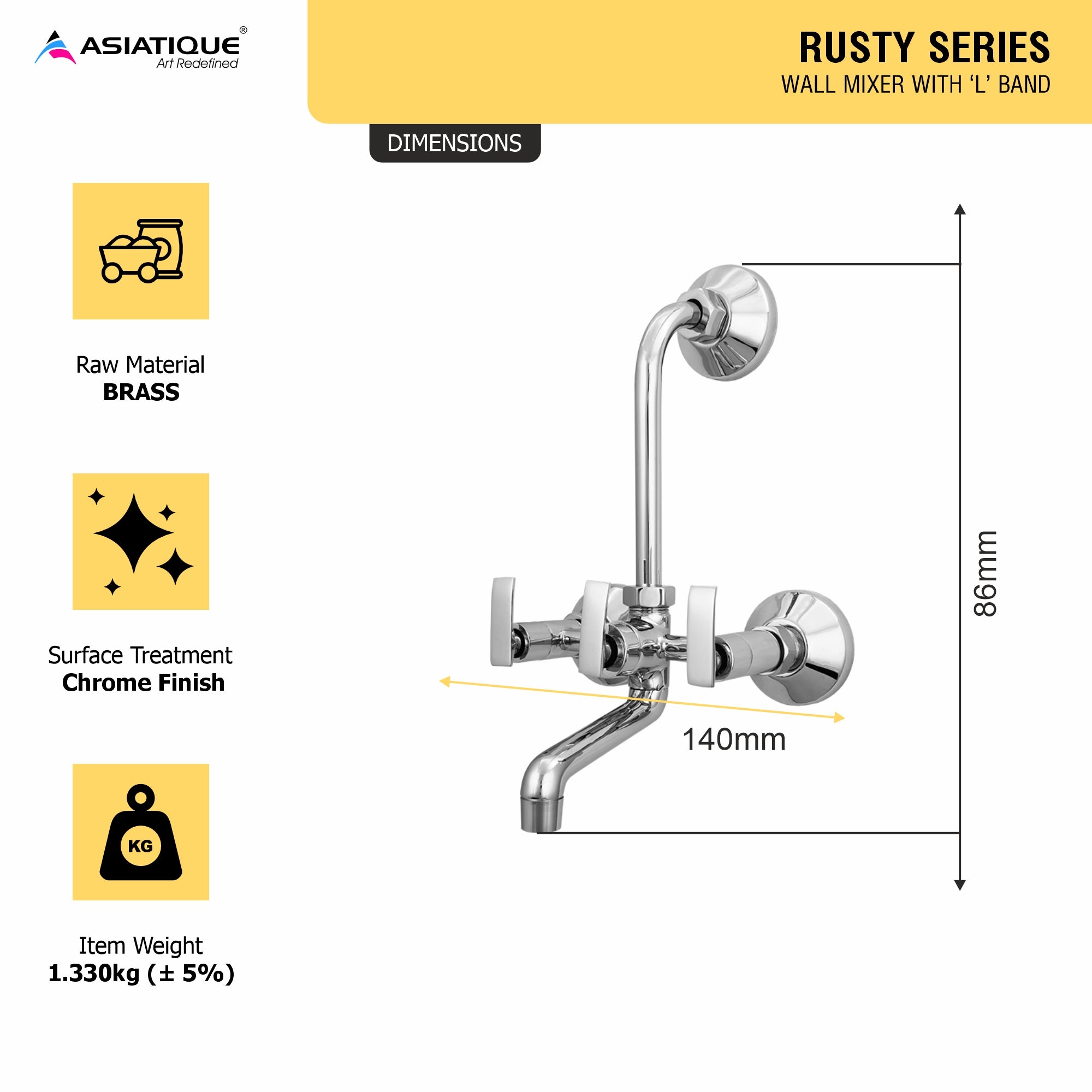 Asiatique Wall Mixer With 'L' Bend (R-017L), Rusty Series Premium Faucets & Mixers