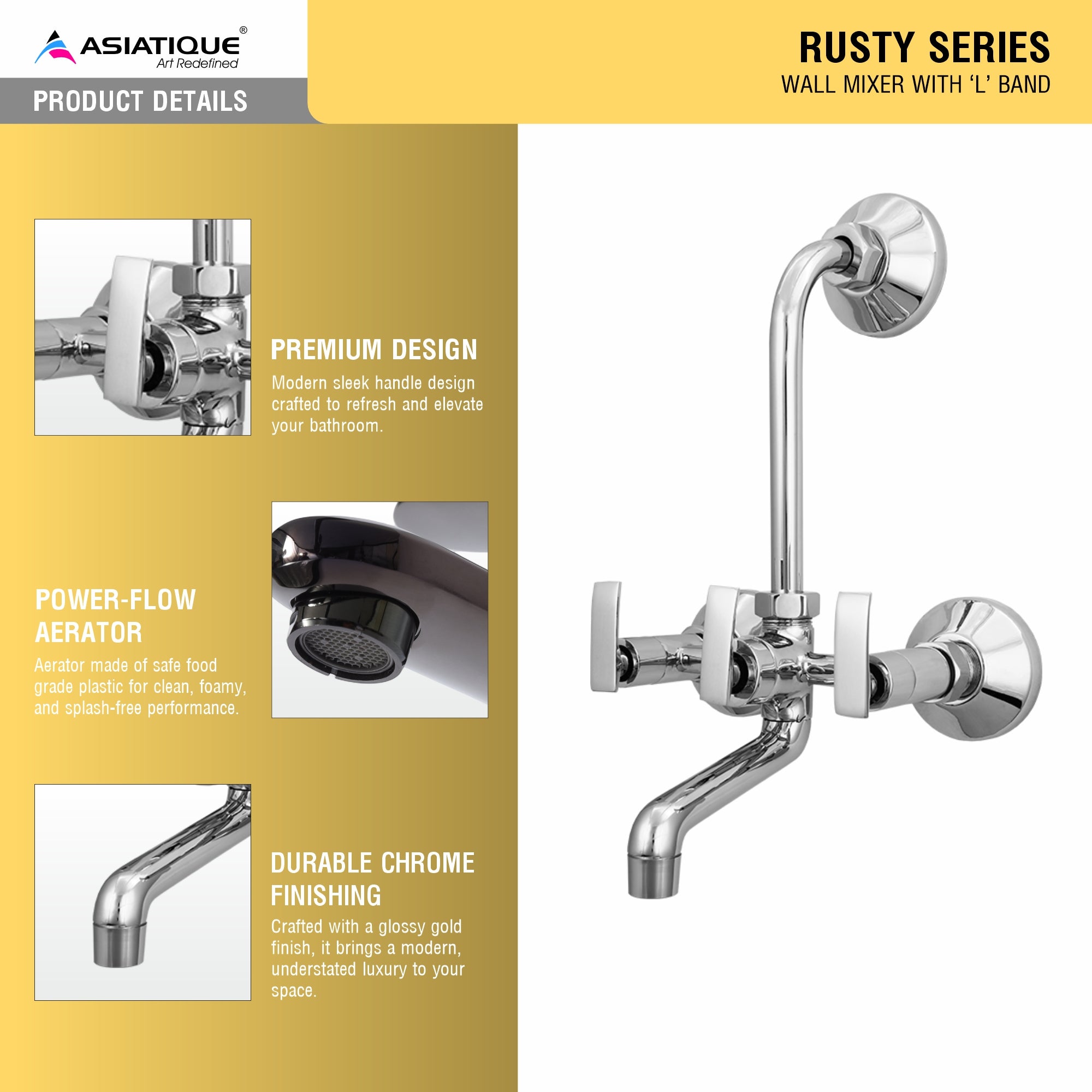 Asiatique Wall Mixer With 'L' Bend (R-017L), Rusty Series Premium Faucets & Mixers