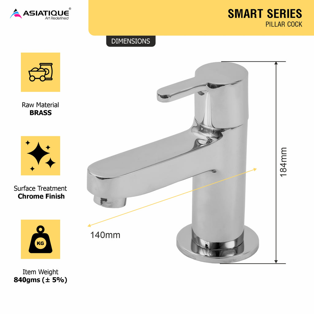 Asiatique Pillar Cock (S-000), Premium Brass Chrome Bathroom Faucet & Mixer Collection, Smart Series