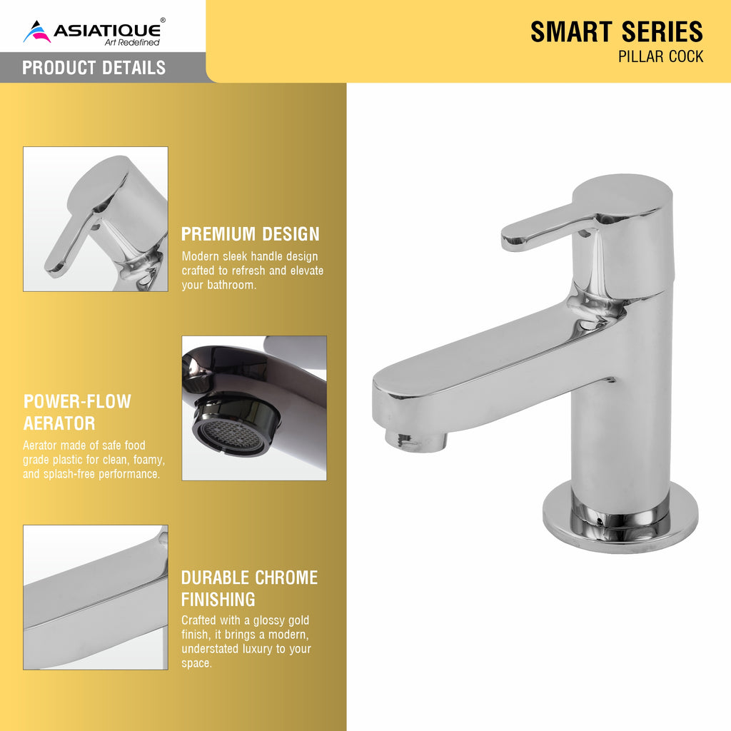 Asiatique Pillar Cock (S-000), Premium Brass Chrome Bathroom Faucet & Mixer Collection, Smart Series