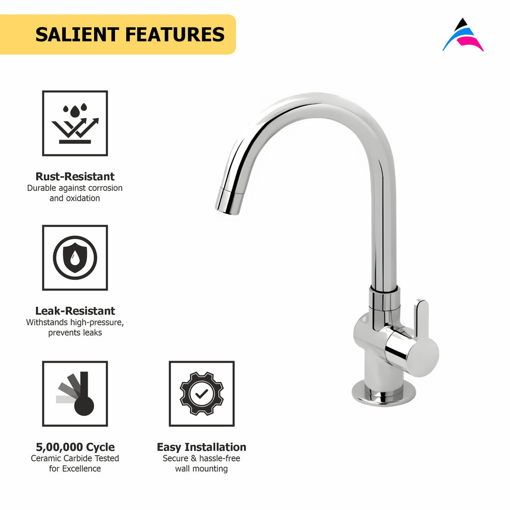 Asiatique Pillar Cock With Swivel ‘J’ Spout (S-002), Premium Brass Chrome Bathroom Faucet & Mixer Collection, Smart Series