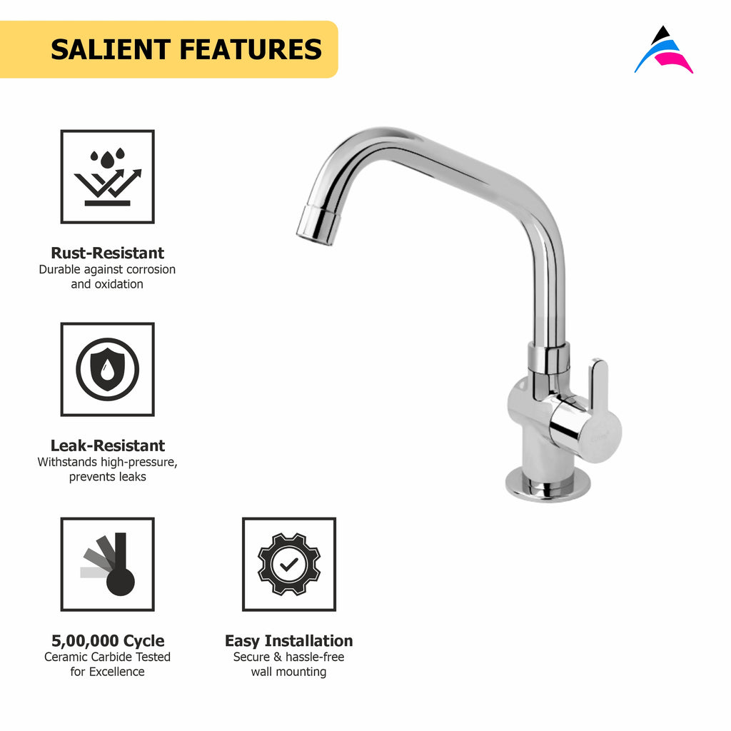 Asiatique Pillar Cock With Extended Swivel Spout (S-002EX), Premium Brass Chrome Bathroom Faucet & Mixer Collection, Smart Series